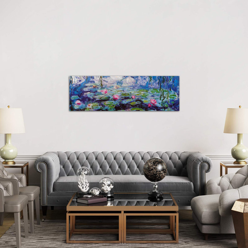 Nympheas by Claude Monet - Panoramic Painting on Canvas, 121.92 cm H x 40.64 cm W x 1.91 cm D, No Frame