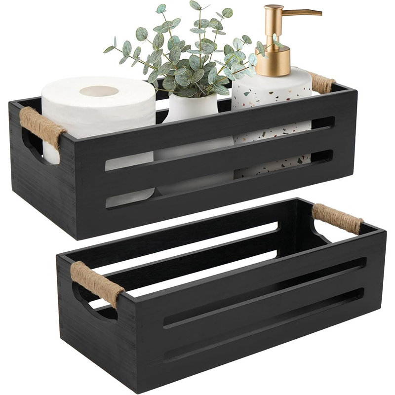 Boîte de décoration de salle de bain, 2 paniers de réservoir de toilette, rangement de salle de bain en bois