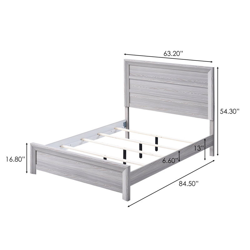 Grand lit gris en bois gris avec tête de lit de style rustique et panneaux de durabilité contemporains, Gris, Grand lit