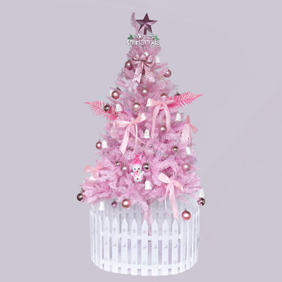 Arbre de Noël rose de 5 pi avec branches pleines et assemblage facile, parfait pour un décor festif et des espaces compacts.