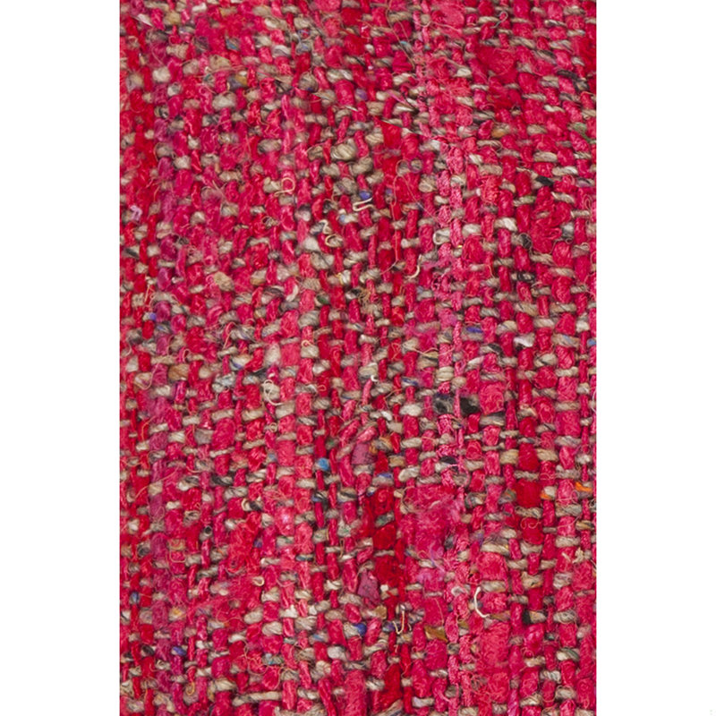 Jute & Wool Blend Removable Cover Pillow Throw Authentic Handmade Square Polyester Fill Pink, Red & Brown Non-Reversible Textured Weave With Khaki Brown Cotton Backing