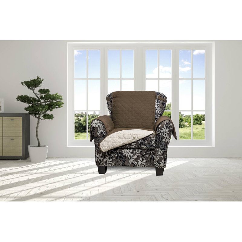 Reynolda Polyester Box Cushion Armchair Slipcover, Chocolate/Natural, 70.5" H x 65" W x 23" D
