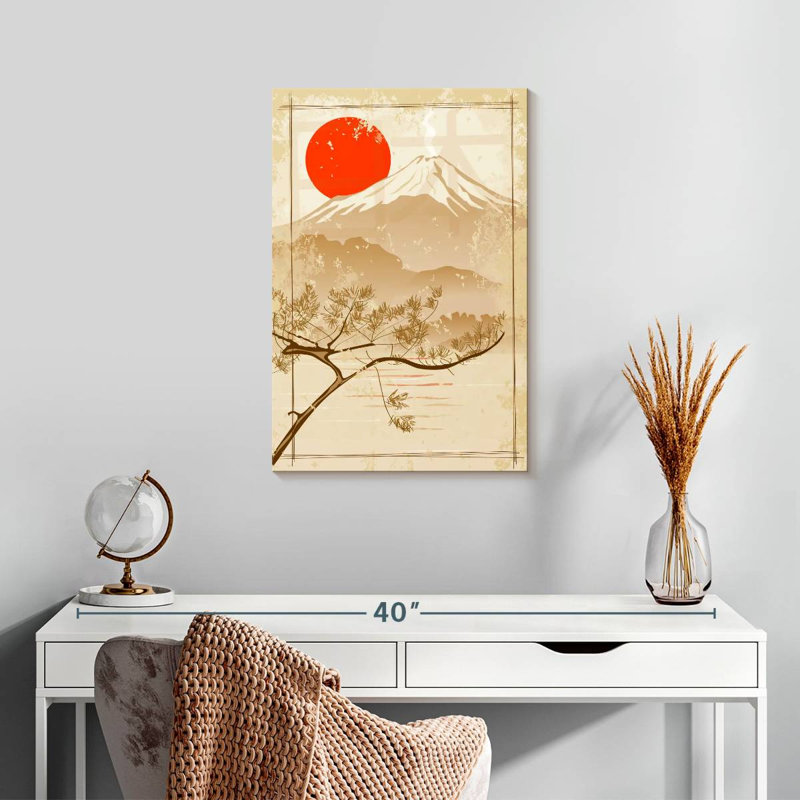 Alvord, soleil rouge, mont Fuji, H 24 po x l 16 po