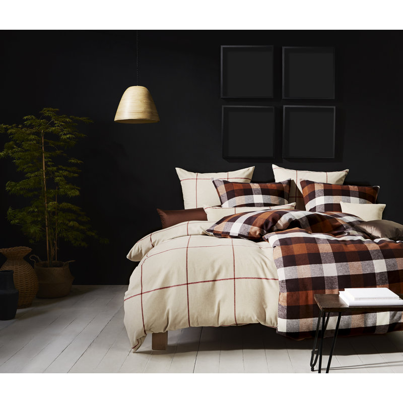 Beige/Red Cotton 3 Piece Duver Cover Set