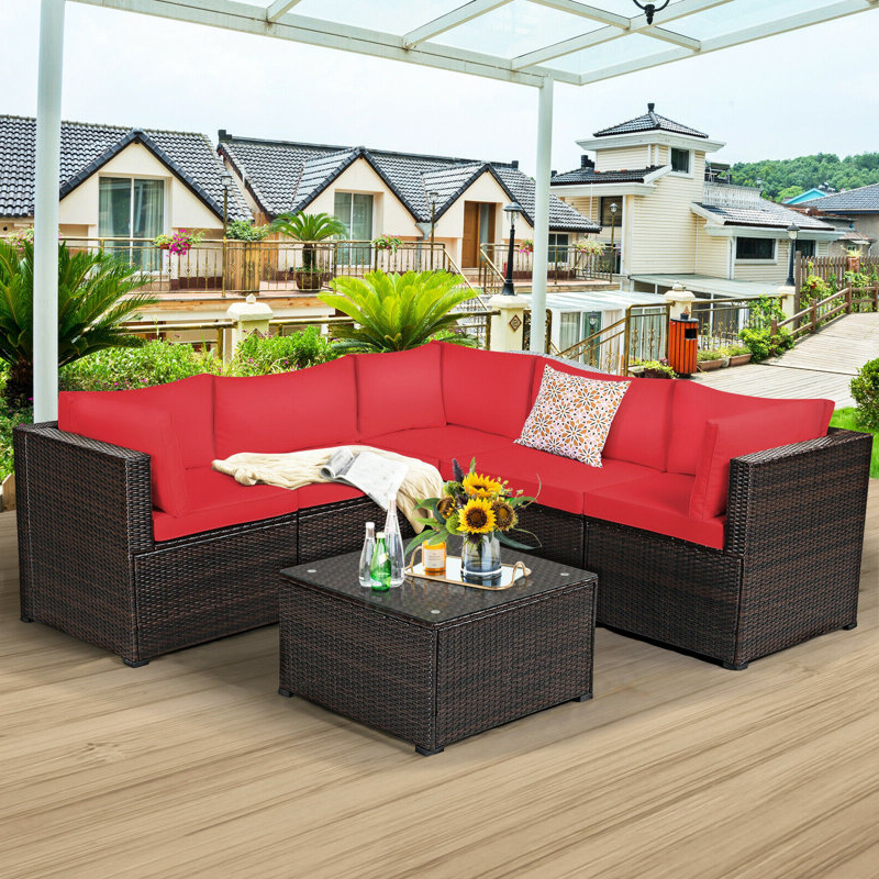 Morriston 5 - Person Patio Conversation Set with Cushions, Red