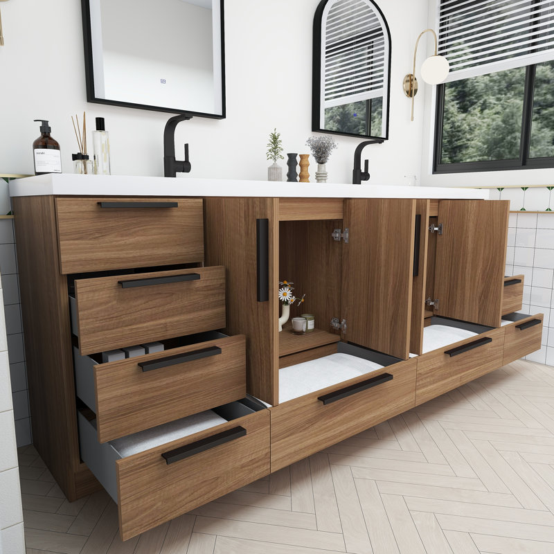 Carla Freestanding Bathroom Vanity with Double Sink, 83", Rosewood