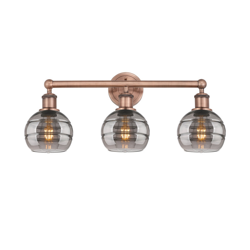 Éclairage pour meuble-lavabo 3 lumières Natick, Gris fumée clair, Cuivre antique