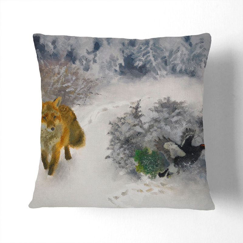 Fox and Black Grouse Cock Scatter Cushion, 55cm H x 55cm W x 20cm D