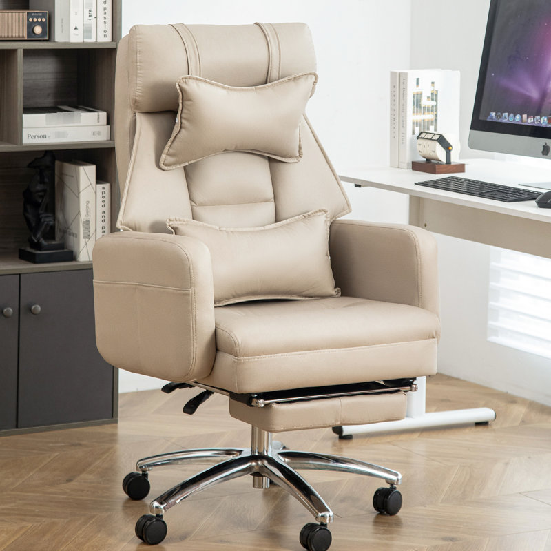 Fauteuil beige avec repose-pieds confortable et siège de bureau à soutien lombaire