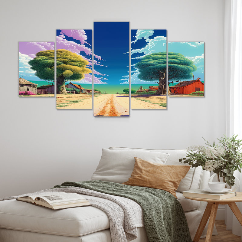 Paix et arbres de la paix - art mural de campagne pour le salon, 5 pièces, H 32 po x l 60 po