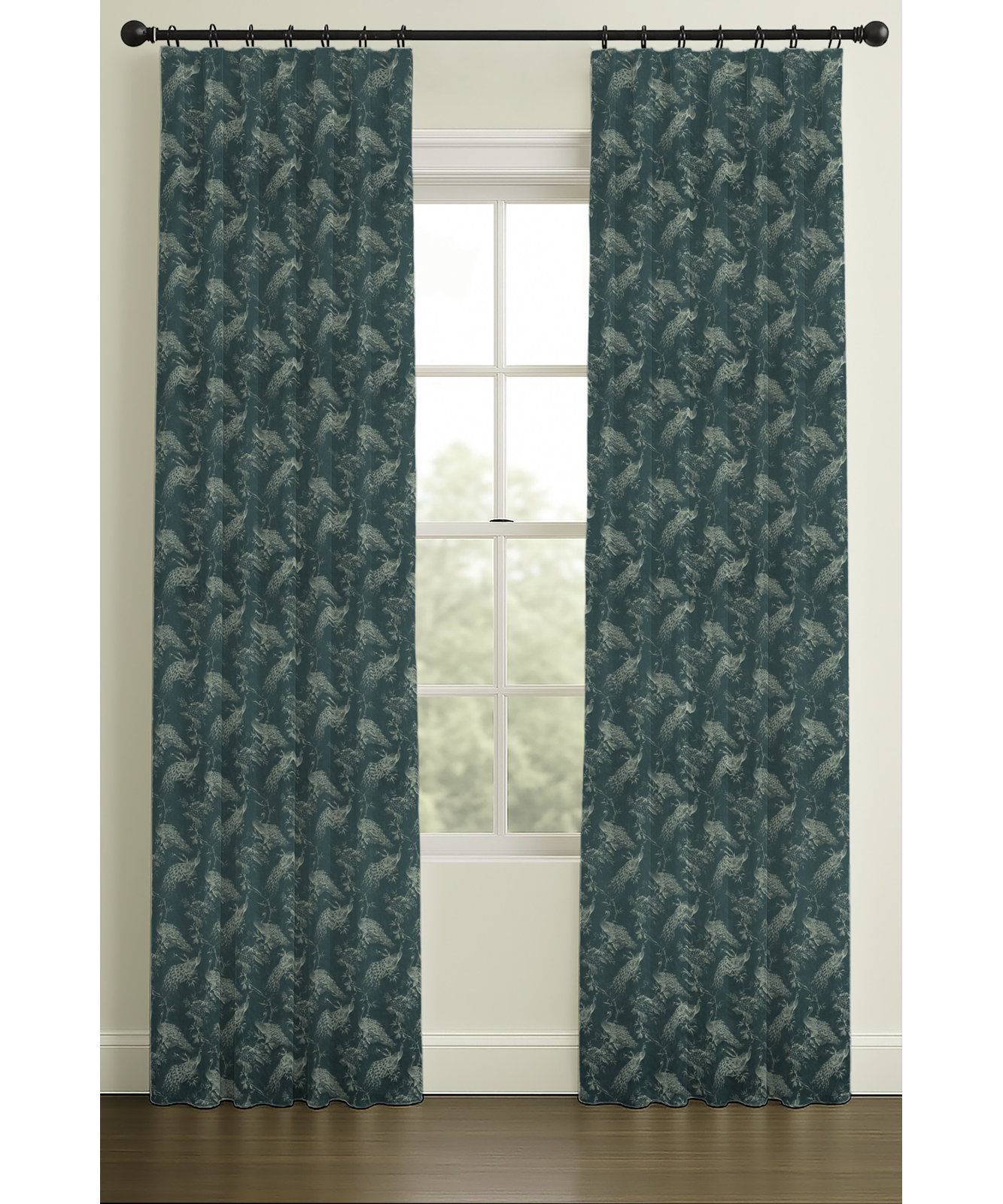 Serafina Peacock Jacquard Curtain in Sapphire, Blackout, Rod Pocket, 50" W x 132" L