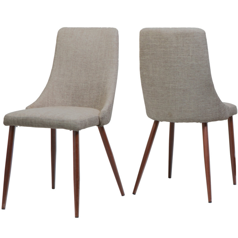 Ensemble de 2 chaises de salle à manger sans accoudoirs Mid-Century modernes en tissu, blé et noyer foncé