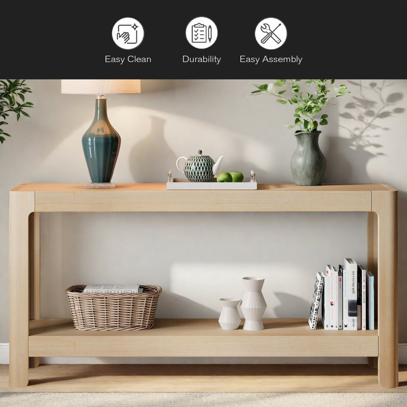 Mirod Modern Farmhouse Console Table,Elegant Minimalist Design With Premium Wood Veneer And Rounded Corners, Natural