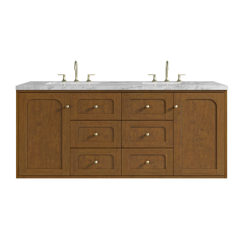 Laurent 59.88'' W Double Vanity, Honey Oak, Carrara White, Widespread