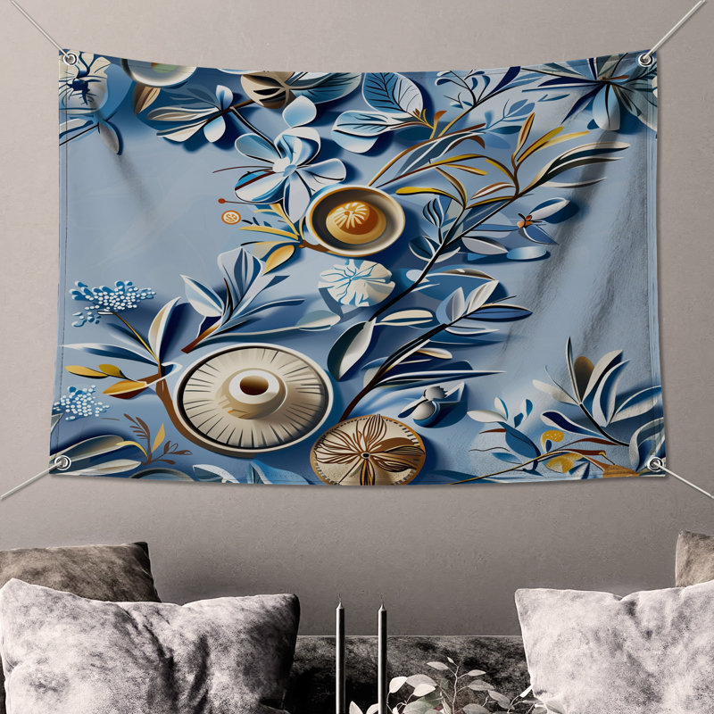 Tapisserie florale - Décoration murale, 104 po H x 88 po avec 4 œillets
