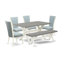 L'ensemble de table de salle à manger 6 pièces contient une table de salle à manger rectangulaire et 4 chaises Parson en tissu bleu bébé avec banc, lin blanc -488272842-488272843