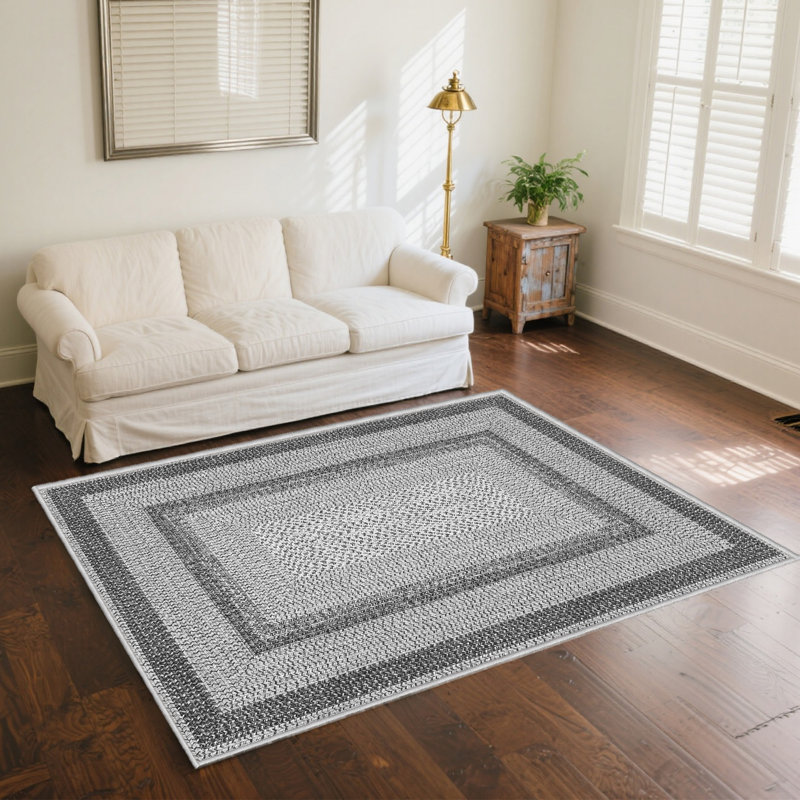 Tapis intérieur / extérieur tressé réversible avec bordure rectangulaire Chezare, Rectangle 6 pi x 9 pi