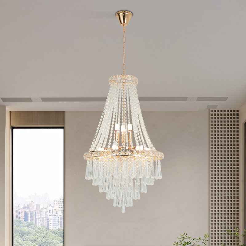 Lustre 9 lumières en cristal doré de l'empire français