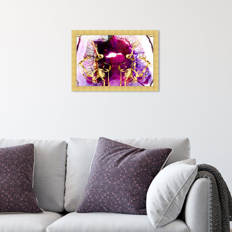 Reproduction d'une agate rose et mauve abstraite par Oliver Gal, H 12 po x l 12 po, Cadre doré