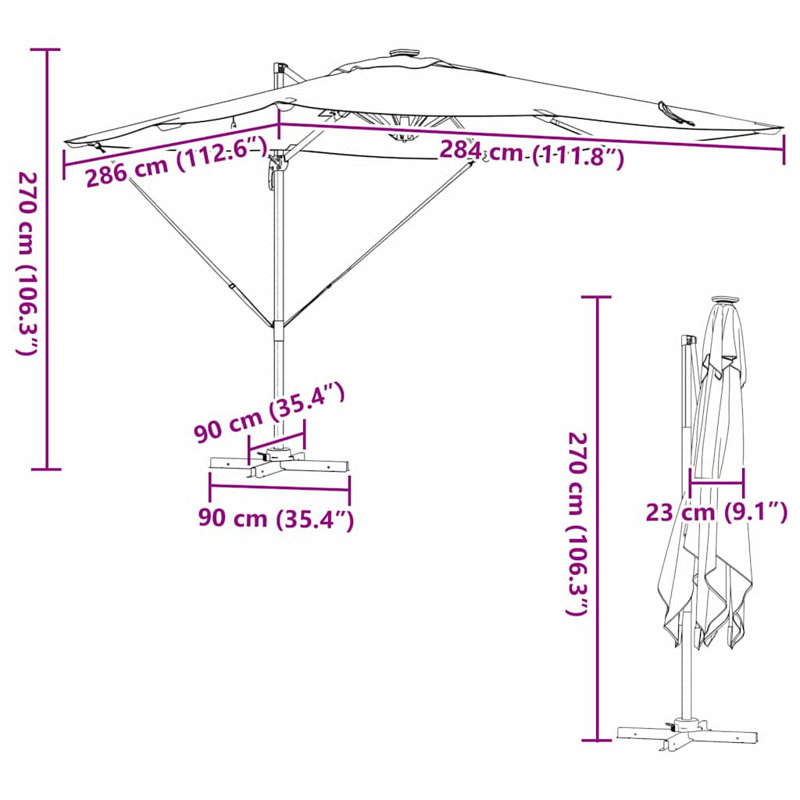 Cantilever Parasol, 270cm H x 285cm W x 285cm D, Green