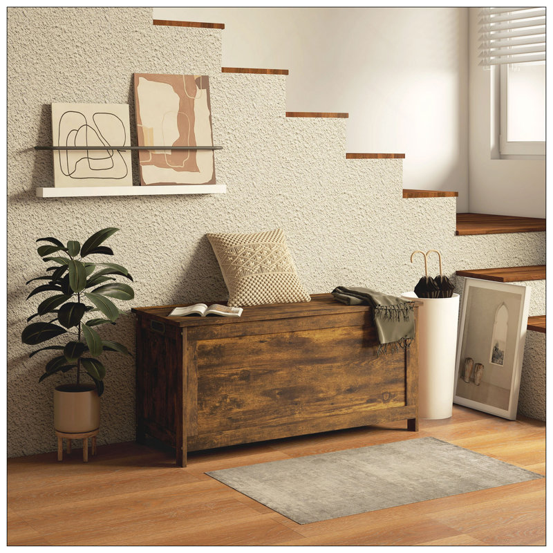 Coffre de rangement 39,4 po avec 2 charnières de sécurité, boîte en bois, Brun rustique