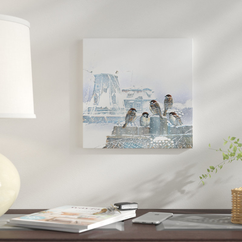 «Birdies and Windmill», impression sur toile, H 18 po x l 18 po x P 1,5 po, Toile tendue, Pas de tapis