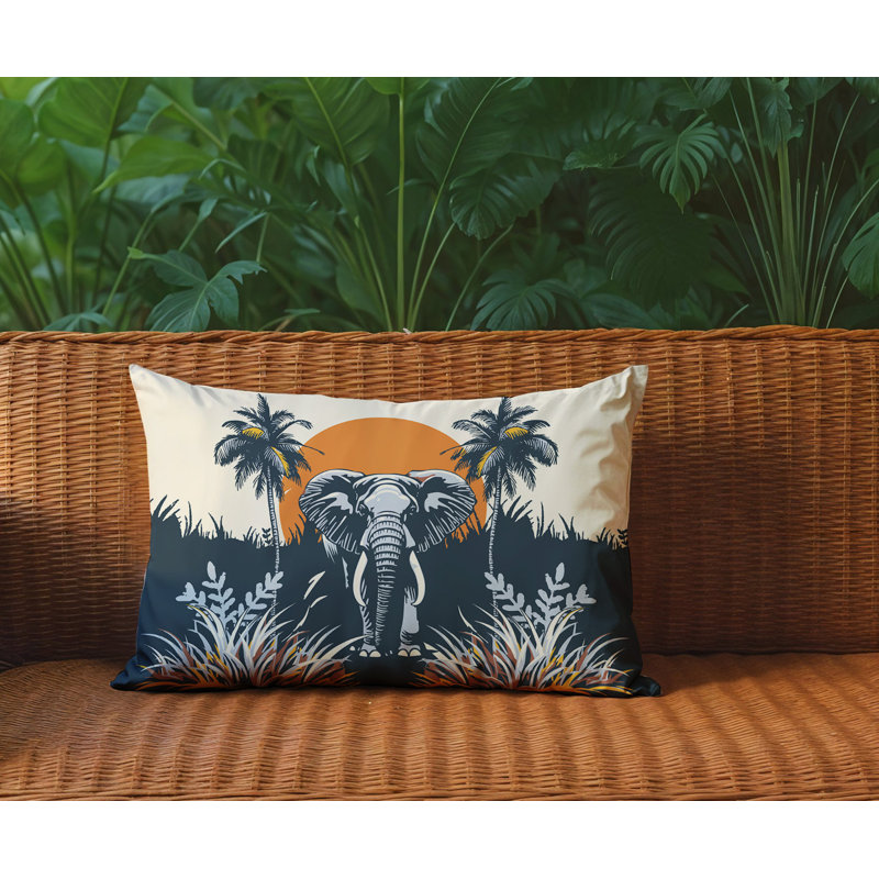 Coussin rectangulaire intérieur / extérieur Sima Elephant, Rectangle H 18 po x l 25 po, Gris