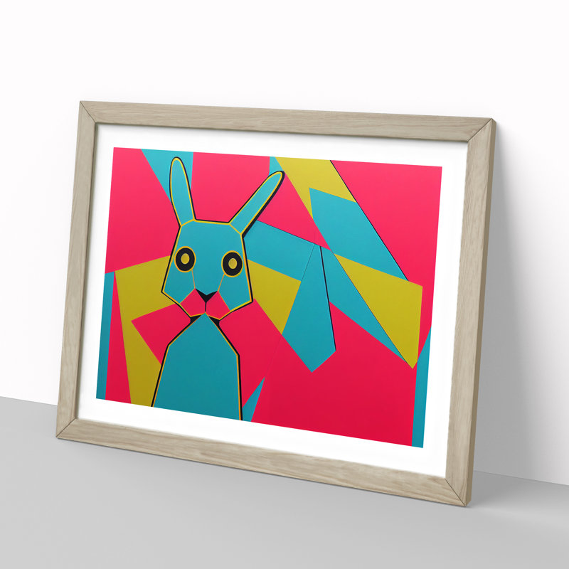 Abstract Rabbit Art - Framed Print, 46cm H x 64cm W x 2cm D, Oak
