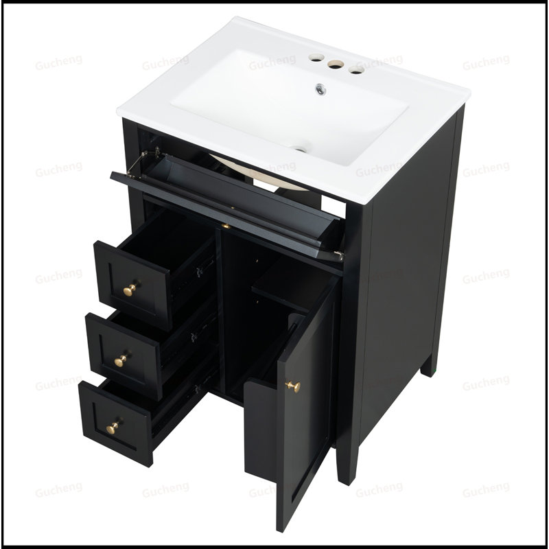 Meuble-lavabo à tablettes réglables avec lavabo, Noir