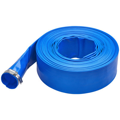 Tuyau de drainage de piscine, 2 po x 50 pi, matériau en PVC durable, comprend des pinces, résiste aux intempéries et aux éclats, s'adapte aux pompes et aux filtres à sable, idéal pour l'évacuation de l'eau de piscine, bleu