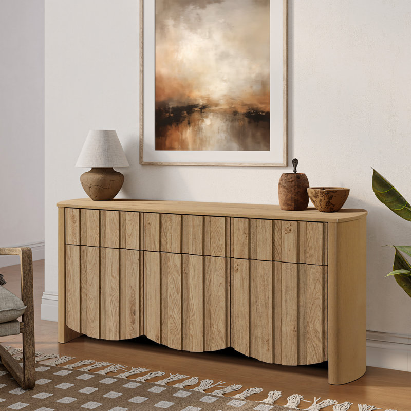 63'' W Wood Sideboard with Vertical Slatted Doors and Curved Sides
