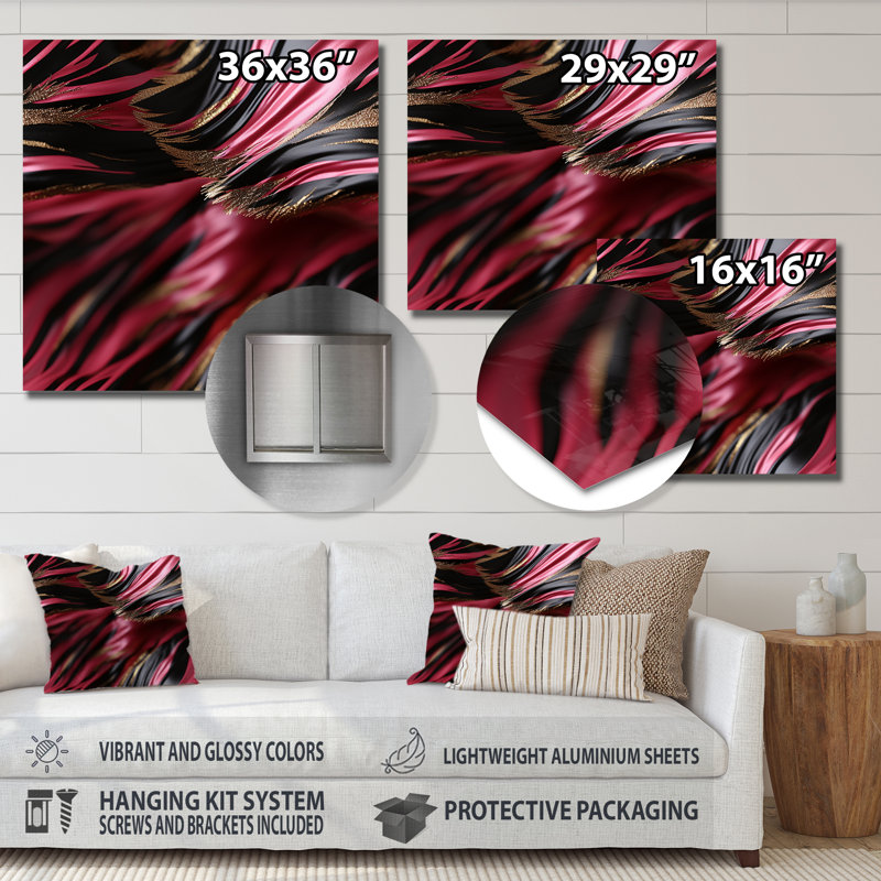 Zèbre rose et noir fractal I - impression abstraite d'art mural en métal, H 36 po x l 36 po