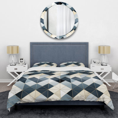Ensemble de housse de couette en mosaïque bleu / crème