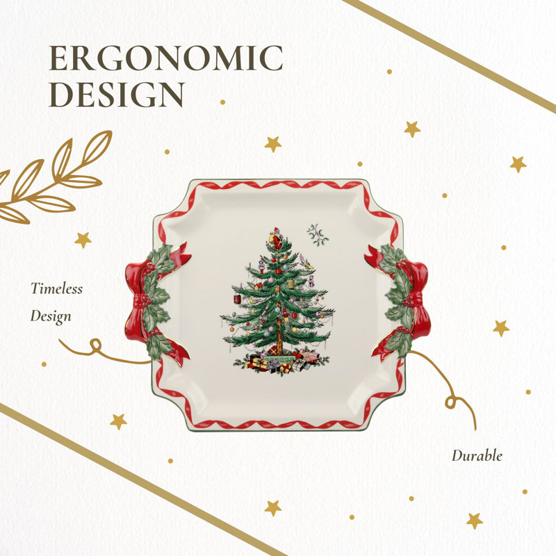 Christmas Tree Ribbons Square Platter