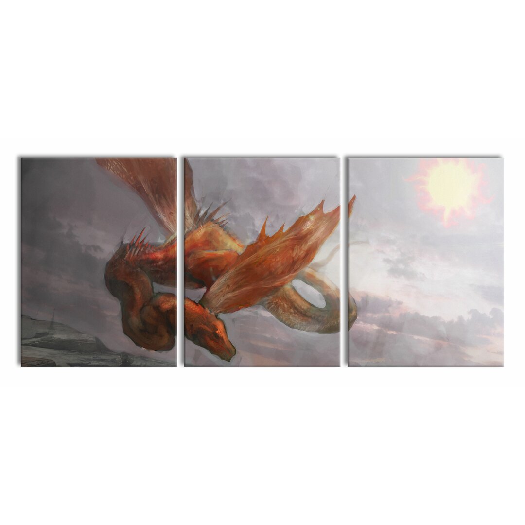 3-tlg. Leinwandbilder-Set Red Serpent Dragon