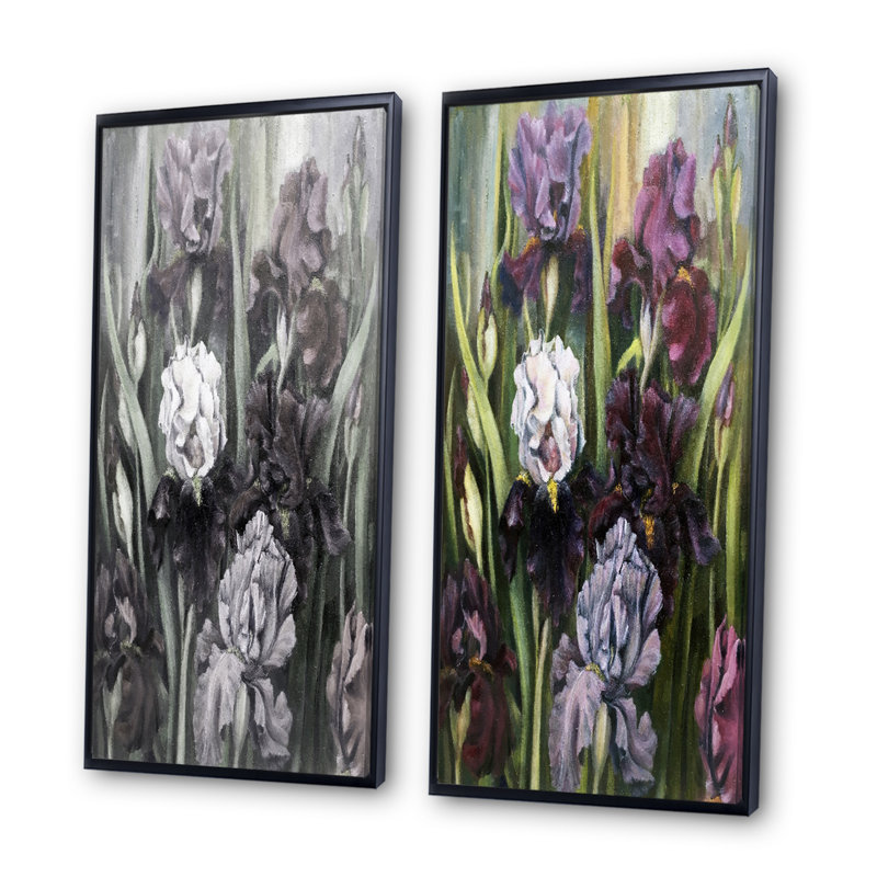 «Blooming Irises Garden», ensemble de 2 impressions sur toile, H 20 po x l 24 po x P 1 po, Cadre flottant noir