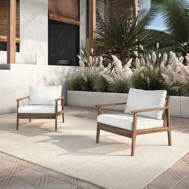 Lyon Solid Acacia Wood Patio Club Chair, Beige
