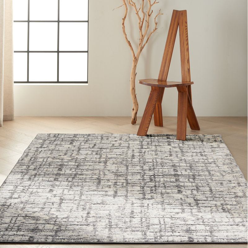 Tapis gris à motif abstrait Rush, Rectangle 9 pi x 12 pi