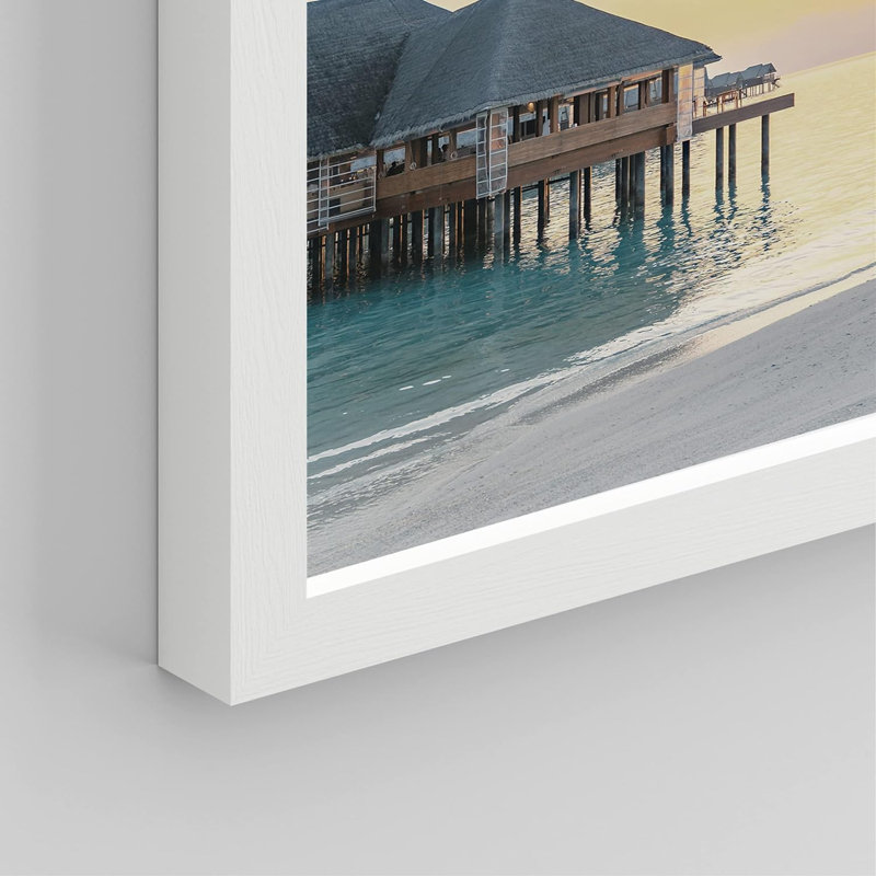 «Tropical Island Landscape», ensemble de 4 impressions de décorations murales encadrées sur papier, 4 pièces, Blanc