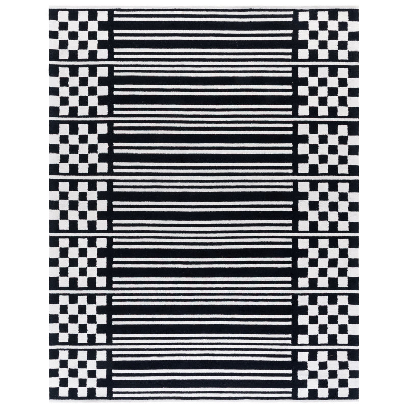 0.38" Pile Hand-Tufted Wool Geometric Area Rug, Rectangle 8' x 10'