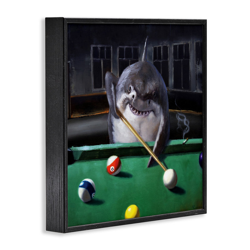 «Pool Shark» par Lucia Heffernan, H 12 po x l 12 po, Giclée encadrée noir minuit