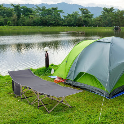 Camping Cot For Adults In Gray - 330 Lbs Capacity. With Carry Bag And Side Pocket. Ideal Excursions, Camp, Vacation. Water- Material Adult Comes With Optimal Grassland Trekking Camping, Assembly