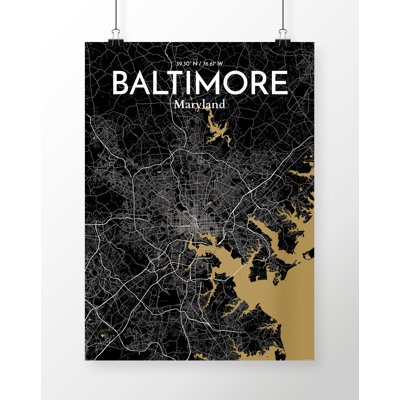 «Baltimore City Map», reproduction d'impression sur affiche en noir