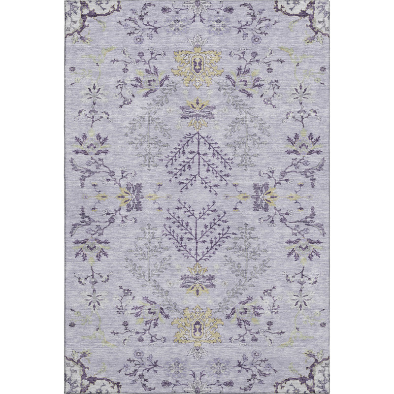 Premium Machine Washable Gurubaksh AMF1156 Floral Rug, Rectangle 8' x 10'