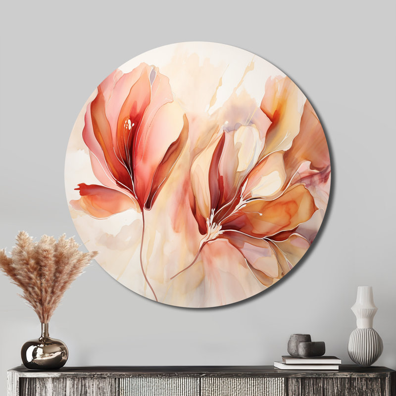 Peach Petal Dance - Art abstrait rond en métal, H 16 po x l 16 po x P 1 po