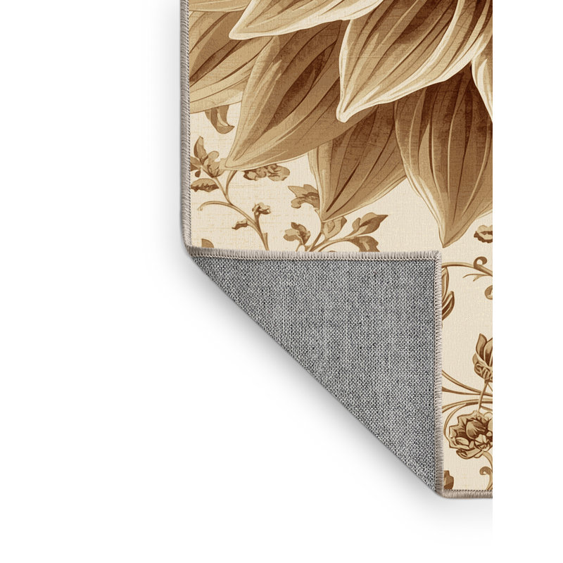 Tapis beige traditionnel lavable à la machine Paesyn Dahlia, 7 x 9