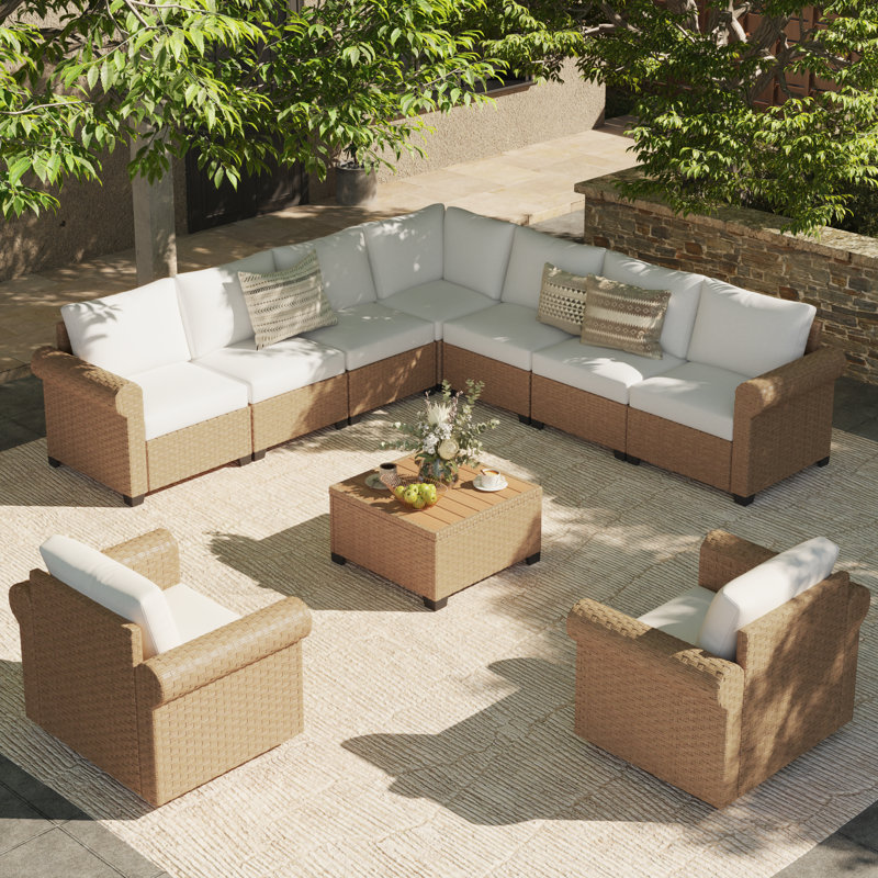 10- Piece Outdoor Sectional Seating Group With Cushions, Swivel