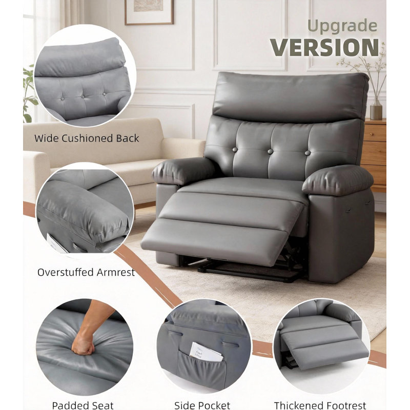 22"W Rocker Recliner, with Oversized Seat, Gray