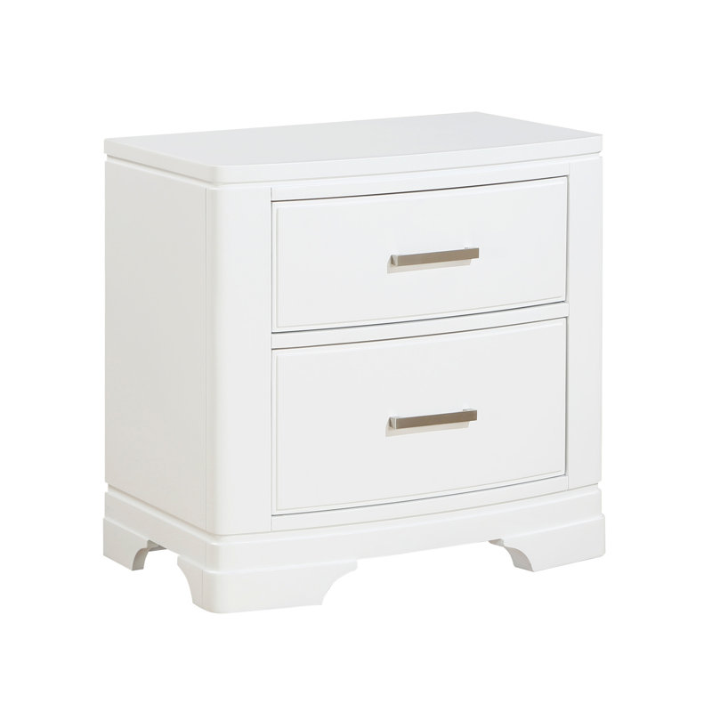 Table de chevet moderne blanche transitionnelle avec deux tiroirs et un look élégant, avec quincaillerie coulissante de 26 po x 17 po x 26 po