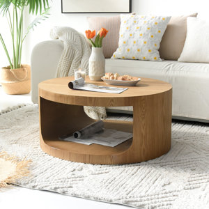 Round Coffee Table with Solid Wood Veneer (Natural Oak)